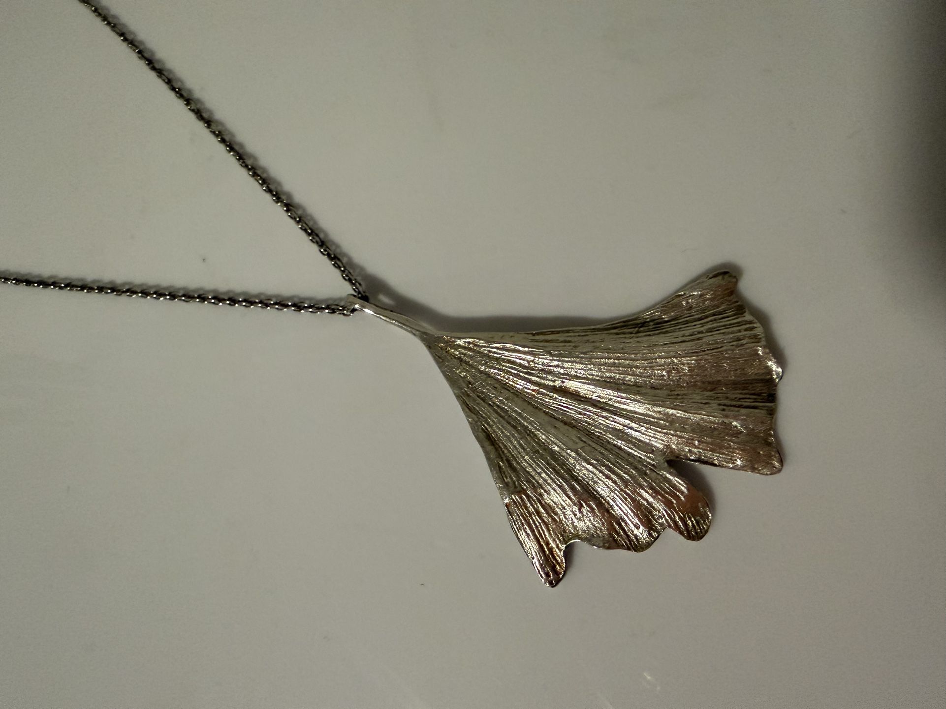 Heavy And Beautiful sterling silver ginkgo leaf pendant necklace