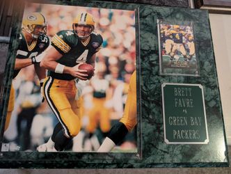 Brett Farve Wood Plaque With Photograph, Football Card Professionally Mounted.