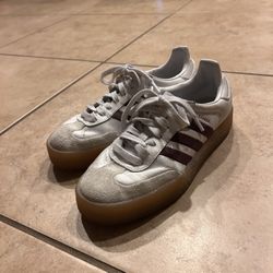 adidas sambas, white with shadow red stripes