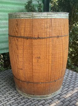VTG Wooden Primitive Wire Banded Nail Keg Barrel Rustic Farm Cabin Decor 18"x13"