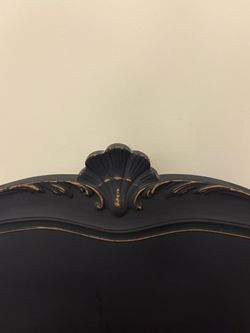 Custom navy blue king headboard.