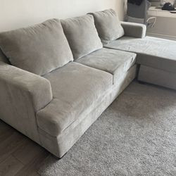 Bonaterra Dove Grey Fabric 97" Sofa with Reversible Chaise | Track Arms | Loose Reversible Back