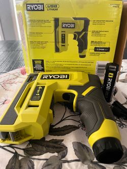 Ryobi USB Lithium Cordless Craft Stapler Nailer Kit with 3.0 Ah Battery and Charging Cable