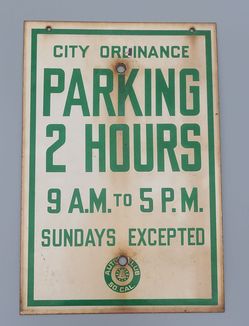 Vintage Porcelain 2 hour Parking Auto Club of So Cal 12x18 Green &White