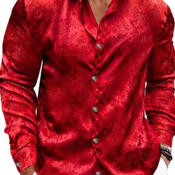 Mens 3XL red paisley print shirt