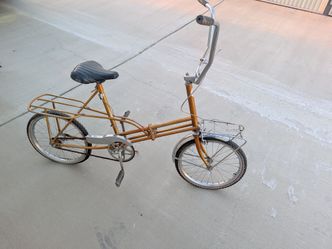 Vintage 3 Speed Sears Folding Bicycle Gold Frame.