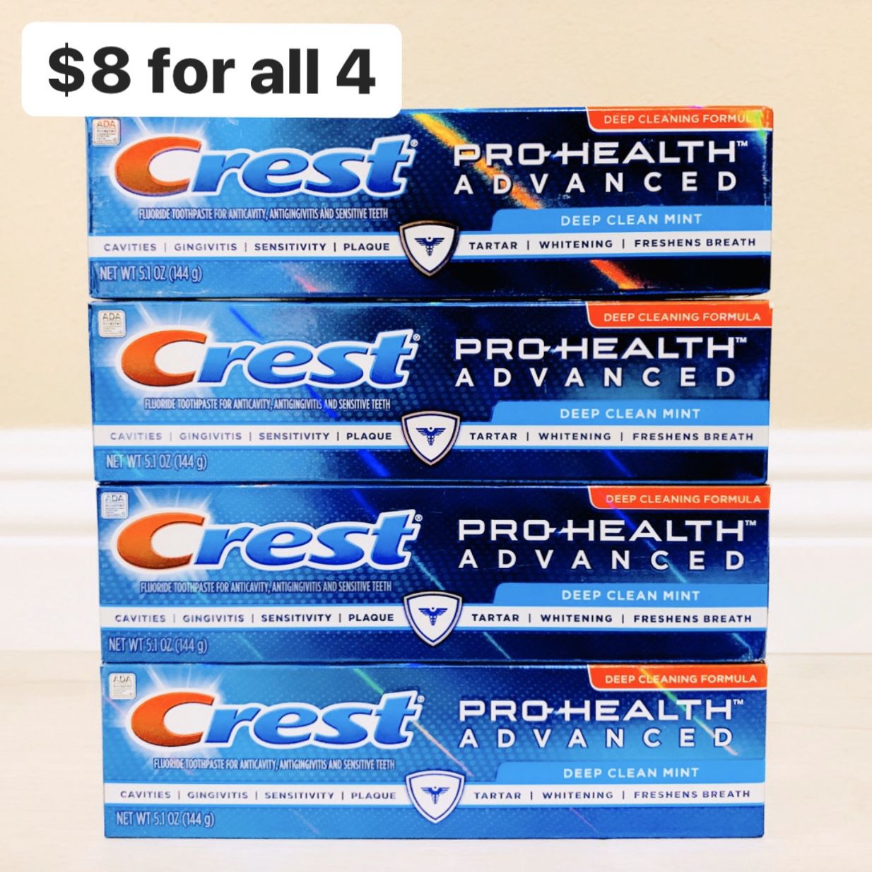 4 Crest Pro-Health Advanced Deep Clean Mint (5.1 oz EA) - $8 for all 4