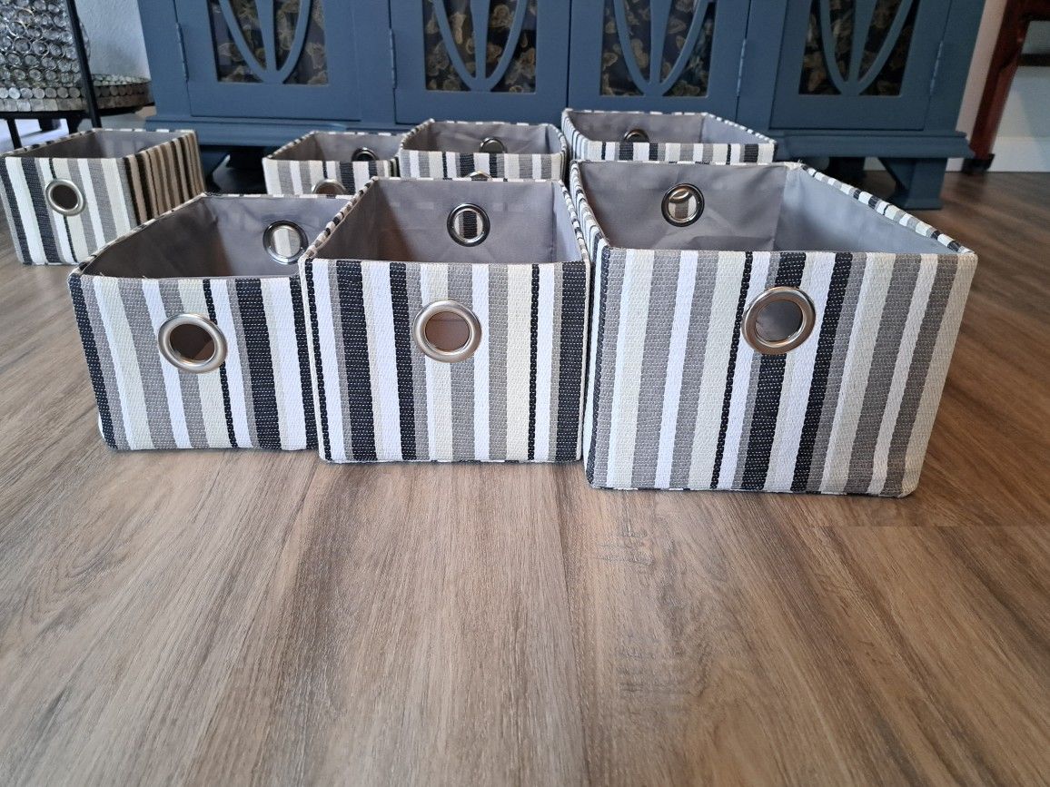 Storage Baskets Bins - Neutral Tones With Silver Grommets