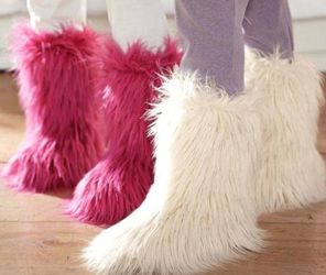 Dark Pink And Off White Furry Fur Boots