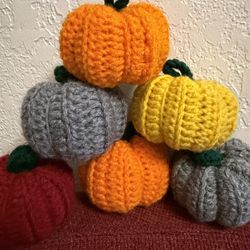 Halloween Handmade Crocheted Ghost, Pumpkins And Bats. 