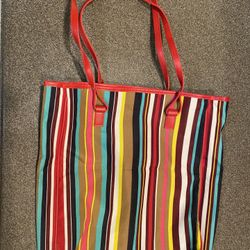 Striped Waterproof Vinyl Tote 14”x14”