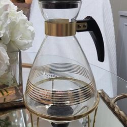 Pyrex Corning 8 cup Deluxe Coffee Carafe Server w/lid Black  Stand and votive Vintage