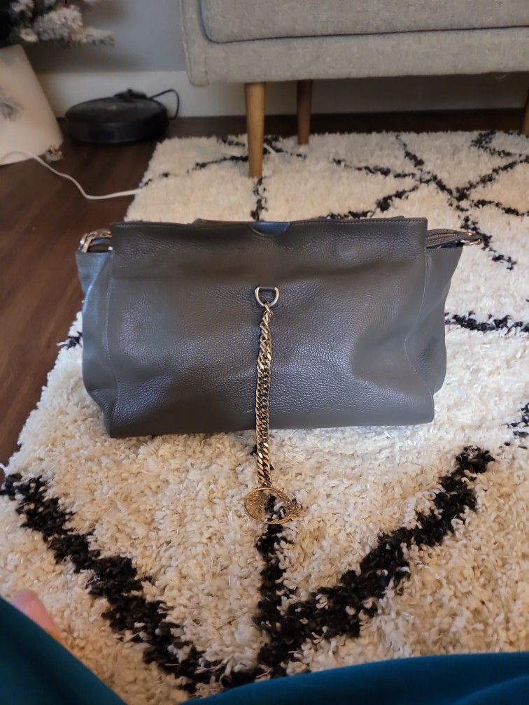 versace Bag Grey Leather  And Gold Chain Attached