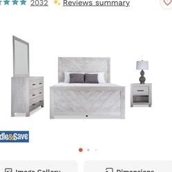 Queen Bed Room Set White Rustic 