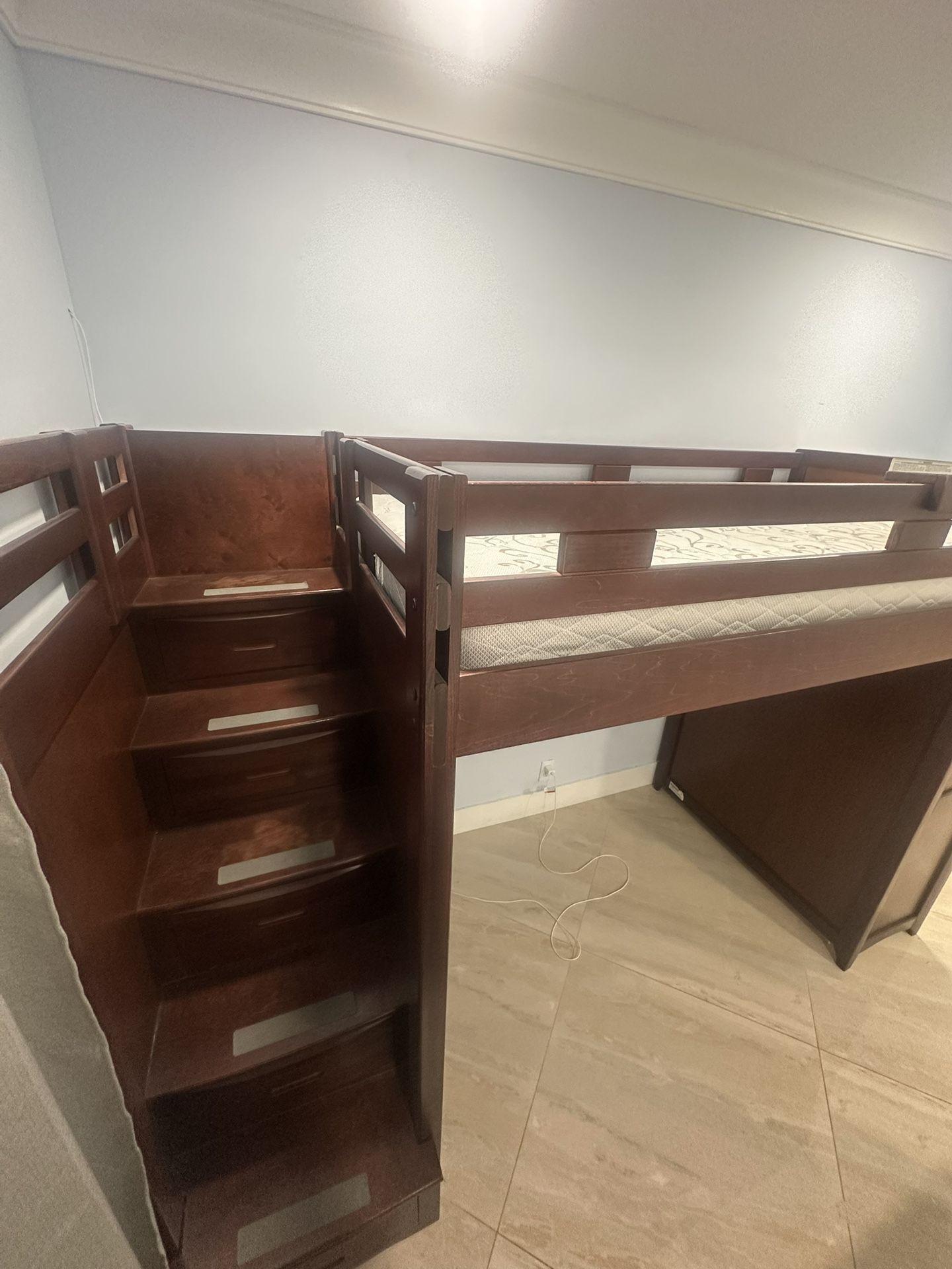 High-End Solid Wood Loft Bed + Full Bed Combo – Storage Staircase, Built-In Drawers, Heavy Quality