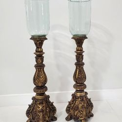 Antique Crystal Candle Stand Glass 31"H. Meticulously Crafted Front Glass-Cast Composite Venetian Gold Finish / Miami 33182.