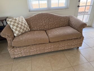 Camelback Loveseat with Floral Damask Upholstery