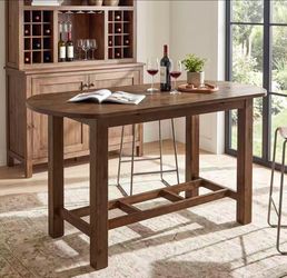 LD0268 63" Solid Wood Bar Table, Oval Counter Height Pub Table with Footrest