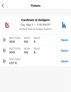 Dodgers tickets 9/1 3DG behind home plate tv section