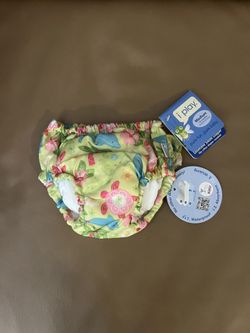 I play medium 12 months PF 50+ swim diaper green floral