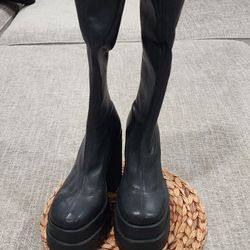 Knee High Leather Heeled Boots