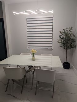 White Glass Dining Table with 4 Chairs