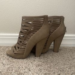 Tan Zip Up Cage Heel