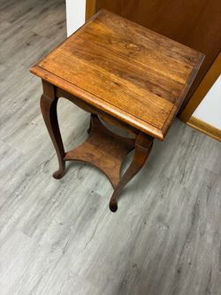 Antique Wood Side Table with Lower Shelf