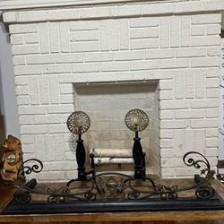 Antique Andirons with Matching Fireplace Fender