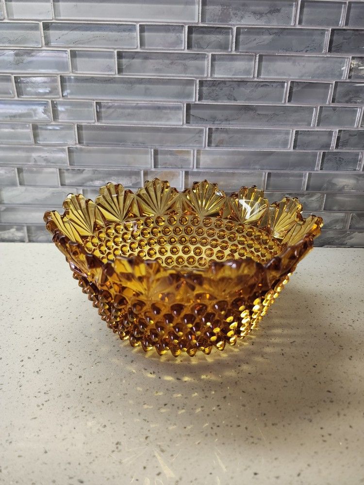 Imperial Hobnail and Fan - 8 Inch Amber Bowl