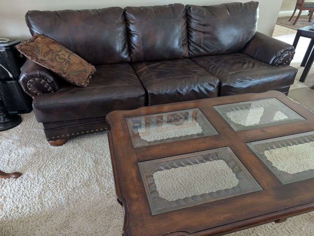 Leather Sofa And Coffee Table