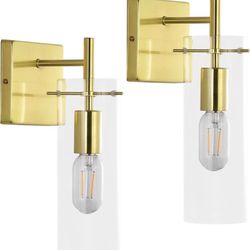 Set of Two Gold Wall Sconce, Bathroom Sconces Wall Lighting Fixture with Glass Shade, Modern Wall Lamp for Bedroom Living Room Kitchen Hallway Bar New
