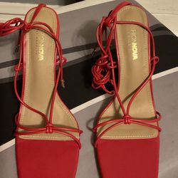  BRAND NEW Fashion Nova Levelle Wrap Up Heels in red, 