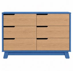 6-Drawer Double Dresser Blue and Natural Wood