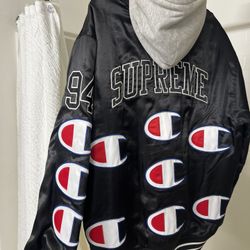 Supreme X Champion Hooded Satin Varsity Jacket