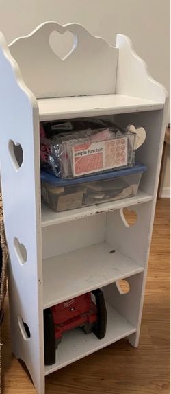 White Wood Bookshelf with Heart Cutouts