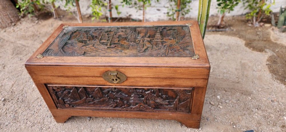 Antique Carved Wood Trunk/Chest