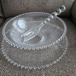 Glass Platter, Bowl & Fork