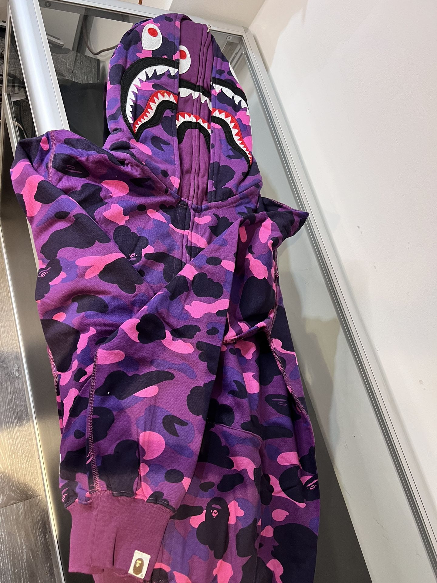 Bape Purple Camo Shark Full Zip Double Hoodie