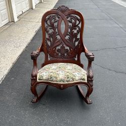 Antique Rocking Chair with Dragon Carvings – Unique Vintage Find