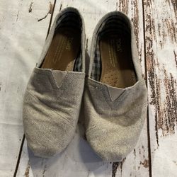 TOMS BROWN AND CREAM TWEED TEXTURE CLASSIC SLIP ON SHOES