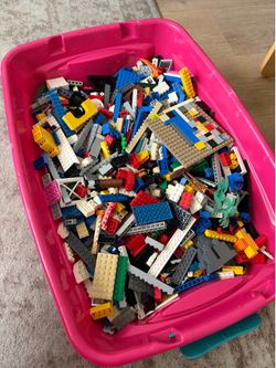 Kids Lego table with bin full of legos