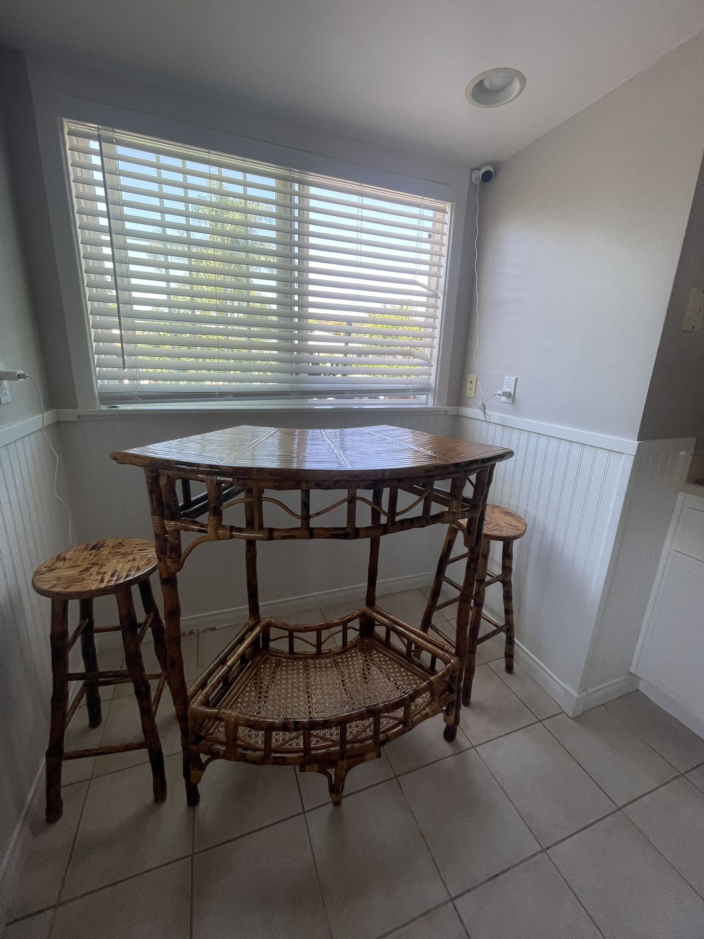Vintage Bamboo Bar/ Table with Stools