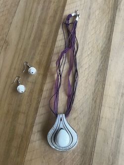 Hand-Blown Murano Style Art Glass Pendant Necklace & Earring Set