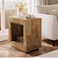 Natural 2 Tier Square End Table with Storage Shelf for Living Room Bedroom 