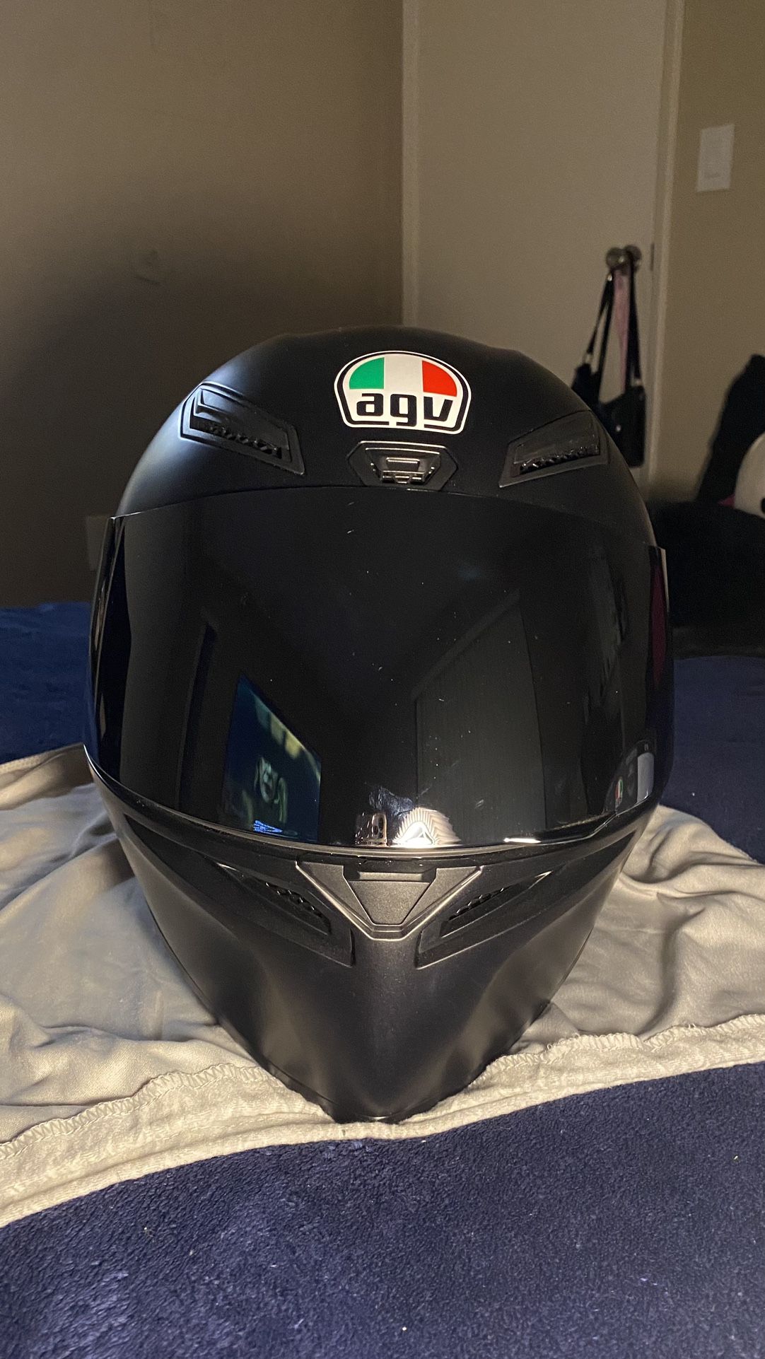 AGV Matte Black Large Helmet with clear & silver visor
