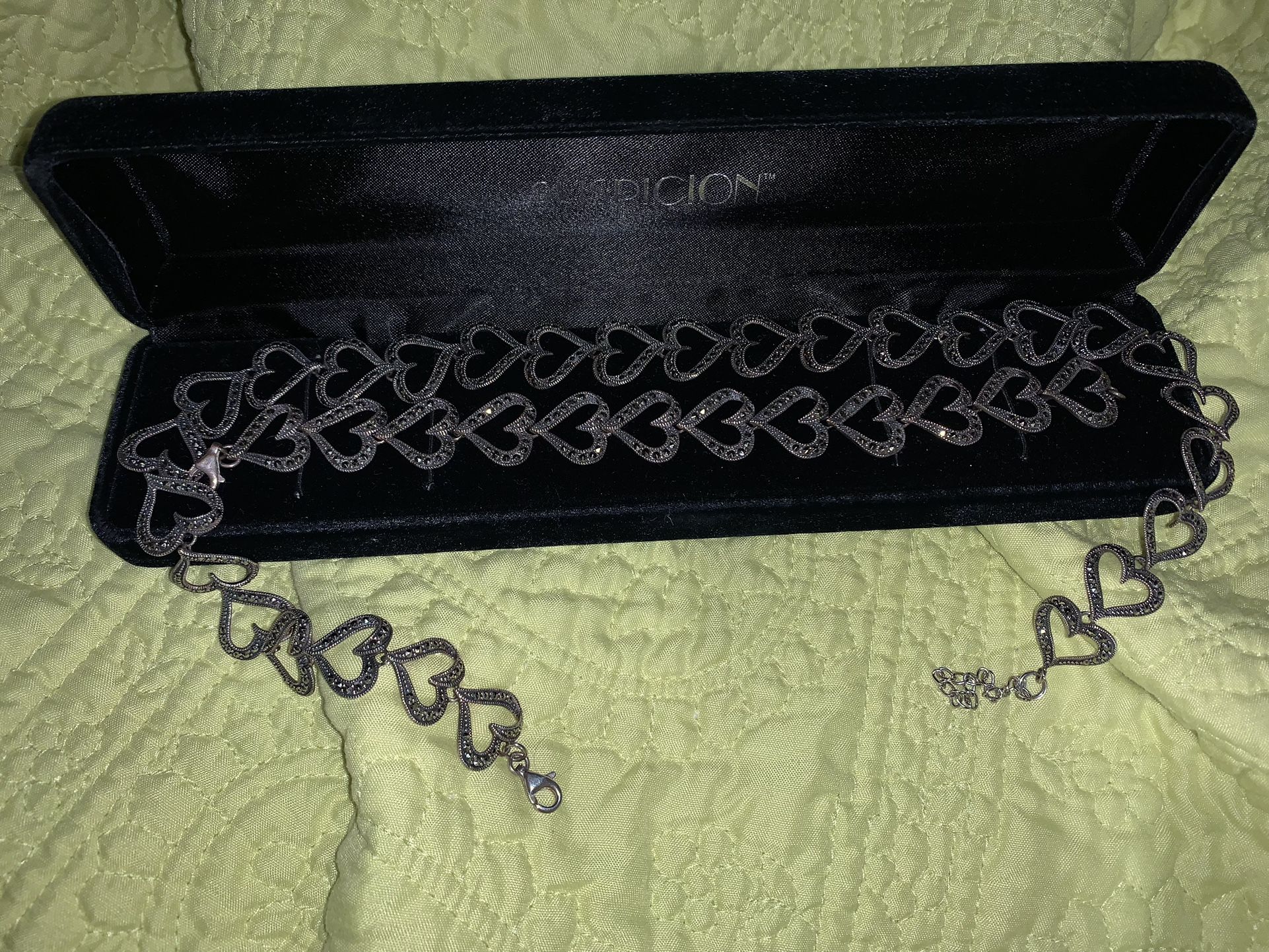 Sterling Silver Heart Necklace & Bracelet Set