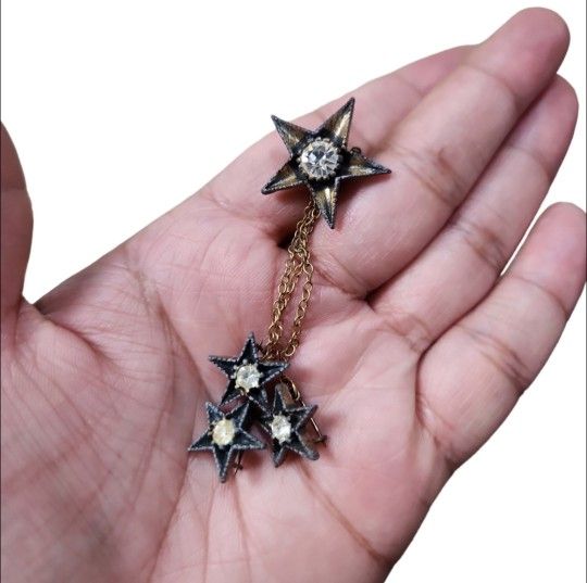 Vintage Tarnished Gold Toned Bling Stars Dangling Pin