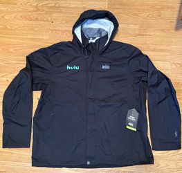 Hulu Promo REI Co-op Rainier Rain Jacket Mens M  Black Hydrowall 2.5L Waterproof NWT.