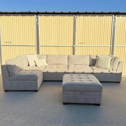 Gray Costco Thomasville Modular Sectional Couch Sofa & Ottoman